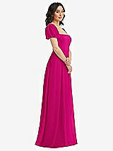 Side View Thumbnail - Think Pink Puff Sleeve Chiffon Maxi Dress with Front Slit