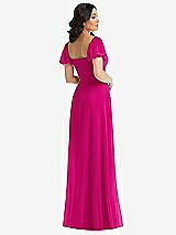 Rear View Thumbnail - Think Pink Puff Sleeve Chiffon Maxi Dress with Front Slit