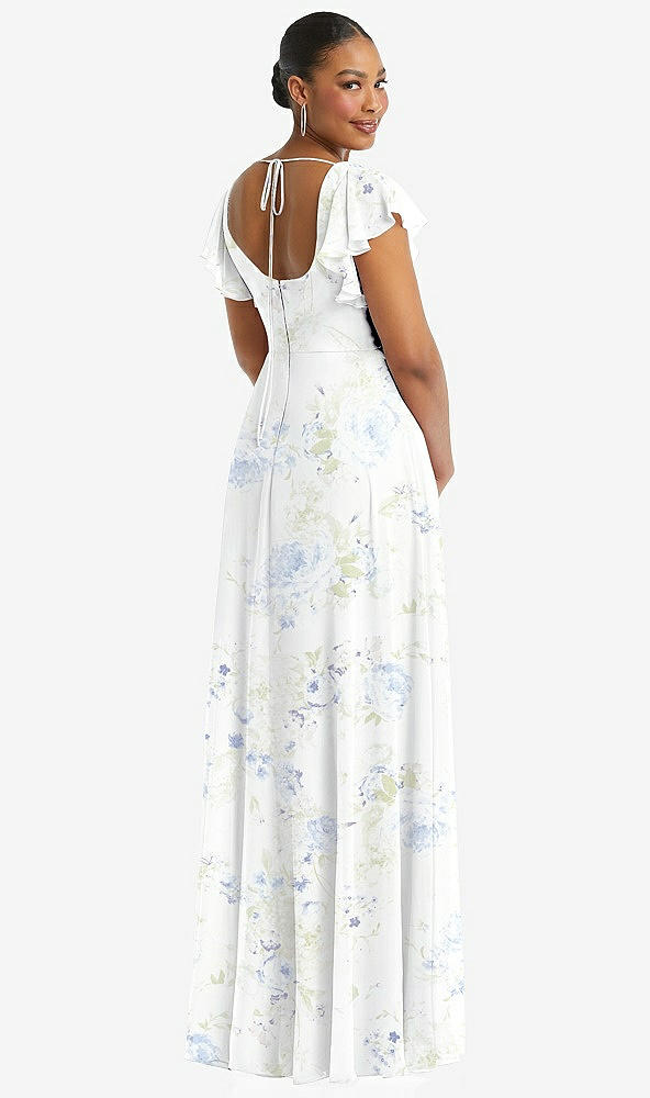 Back View - Bleu Garden Flutter Sleeve Scoop Open-Back Chiffon Maxi Dress