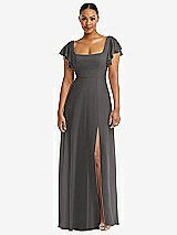 Alt View 1 Thumbnail - Caviar Gray Flutter Sleeve Scoop Open-Back Chiffon Maxi Dress