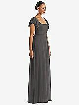 Side View Thumbnail - Caviar Gray Flutter Sleeve Scoop Open-Back Chiffon Maxi Dress