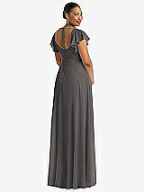 Rear View Thumbnail - Caviar Gray Flutter Sleeve Scoop Open-Back Chiffon Maxi Dress