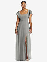 Alt View 1 Thumbnail - Chelsea Gray Flutter Sleeve Scoop Open-Back Chiffon Maxi Dress