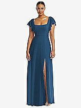 Alt View 1 Thumbnail - Dusk Blue Flutter Sleeve Scoop Open-Back Chiffon Maxi Dress