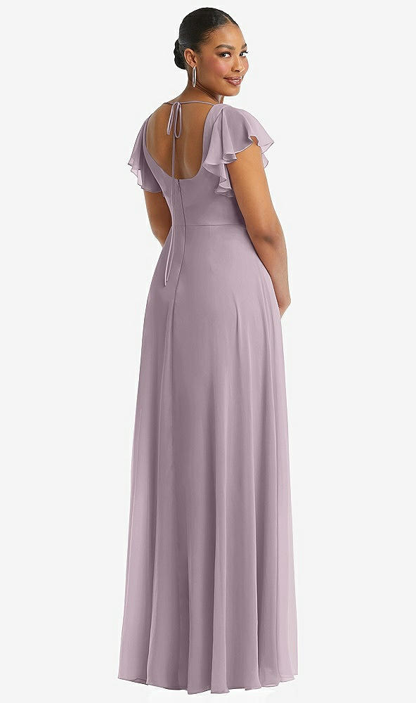 Back View - Lilac Dusk Flutter Sleeve Scoop Open-Back Chiffon Maxi Dress