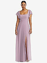 Alt View 1 Thumbnail - Suede Rose Flutter Sleeve Scoop Open-Back Chiffon Maxi Dress