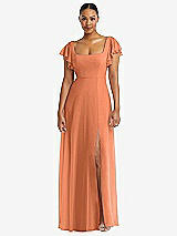 Alt View 1 Thumbnail - Sweet Melon Flutter Sleeve Scoop Open-Back Chiffon Maxi Dress