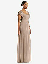 Side View Thumbnail - Topaz Flutter Sleeve Scoop Open-Back Chiffon Maxi Dress