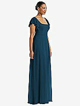 Side View Thumbnail - Atlantic Blue Flutter Sleeve Scoop Open-Back Chiffon Maxi Dress