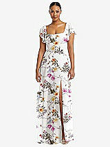 Alt View 1 Thumbnail - Butterfly Botanica Ivory Flutter Sleeve Scoop Open-Back Chiffon Maxi Dress