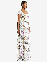 Side View Thumbnail - Butterfly Botanica Ivory Flutter Sleeve Scoop Open-Back Chiffon Maxi Dress