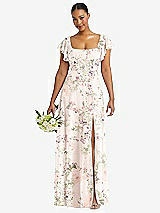 Front View Thumbnail - Blush Garden Flutter Sleeve Scoop Open-Back Chiffon Maxi Dress