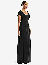 Side View Thumbnail - Black Flutter Sleeve Scoop Open-Back Chiffon Maxi Dress