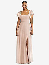 Alt View 1 Thumbnail - Cameo Flutter Sleeve Scoop Open-Back Chiffon Maxi Dress