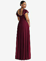 Rear View Thumbnail - Cabernet Flutter Sleeve Scoop Open-Back Chiffon Maxi Dress