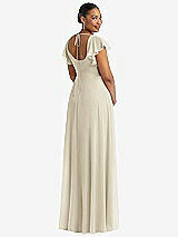 Rear View Thumbnail - Champagne Flutter Sleeve Scoop Open-Back Chiffon Maxi Dress