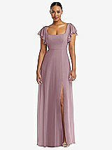 Alt View 1 Thumbnail - Dusty Rose Flutter Sleeve Scoop Open-Back Chiffon Maxi Dress