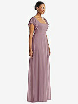 Side View Thumbnail - Dusty Rose Flutter Sleeve Scoop Open-Back Chiffon Maxi Dress