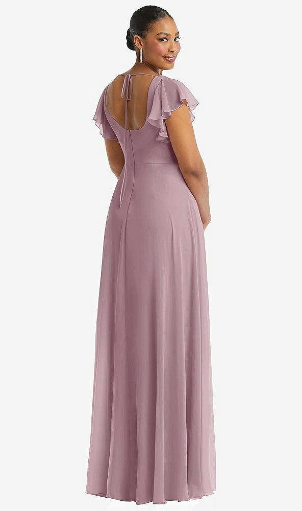 Back View - Dusty Rose Flutter Sleeve Scoop Open-Back Chiffon Maxi Dress