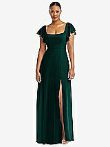 Alt View 1 Thumbnail - Evergreen Flutter Sleeve Scoop Open-Back Chiffon Maxi Dress