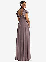 Rear View Thumbnail - French Truffle Flutter Sleeve Scoop Open-Back Chiffon Maxi Dress