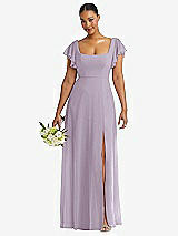 Front View Thumbnail - Lilac Haze Flutter Sleeve Scoop Open-Back Chiffon Maxi Dress