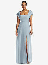 Alt View 1 Thumbnail - Mist Flutter Sleeve Scoop Open-Back Chiffon Maxi Dress