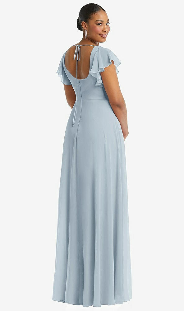 Back View - Mist Flutter Sleeve Scoop Open-Back Chiffon Maxi Dress