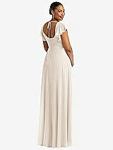 Rear View Thumbnail - Oat Flutter Sleeve Scoop Open-Back Chiffon Maxi Dress