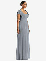 Side View Thumbnail - Platinum Flutter Sleeve Scoop Open-Back Chiffon Maxi Dress