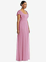 Side View Thumbnail - Powder Pink Flutter Sleeve Scoop Open-Back Chiffon Maxi Dress