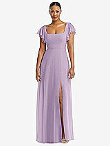 Alt View 1 Thumbnail - Pale Purple Flutter Sleeve Scoop Open-Back Chiffon Maxi Dress