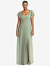 Alt View 1 Thumbnail - Sage Flutter Sleeve Scoop Open-Back Chiffon Maxi Dress