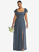 Front View Thumbnail - Silverstone Flutter Sleeve Scoop Open-Back Chiffon Maxi Dress