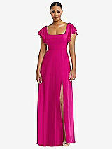 Alt View 1 Thumbnail - Think Pink Flutter Sleeve Scoop Open-Back Chiffon Maxi Dress