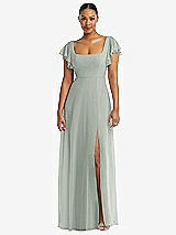 Alt View 1 Thumbnail - Willow Green Flutter Sleeve Scoop Open-Back Chiffon Maxi Dress