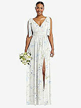 Alt View 1 Thumbnail - Bleu Garden Plunge Neckline Bow Shoulder Empire Waist Chiffon Maxi Dress