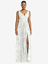 Alt View 2 Thumbnail - Bleu Garden Plunge Neckline Bow Shoulder Empire Waist Chiffon Maxi Dress