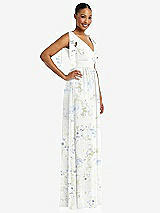 Side View Thumbnail - Bleu Garden Plunge Neckline Bow Shoulder Empire Waist Chiffon Maxi Dress