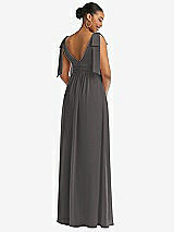 Rear View Thumbnail - Caviar Gray Plunge Neckline Bow Shoulder Empire Waist Chiffon Maxi Dress