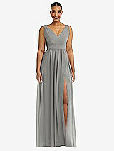 Alt View 2 Thumbnail - Chelsea Gray Plunge Neckline Bow Shoulder Empire Waist Chiffon Maxi Dress