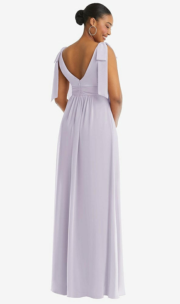 Back View - Moondance Plunge Neckline Bow Shoulder Empire Waist Chiffon Maxi Dress