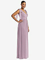 Side View Thumbnail - Suede Rose Plunge Neckline Bow Shoulder Empire Waist Chiffon Maxi Dress