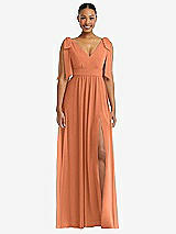 Front View Thumbnail - Sweet Melon Plunge Neckline Bow Shoulder Empire Waist Chiffon Maxi Dress