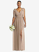 Alt View 1 Thumbnail - Topaz Plunge Neckline Bow Shoulder Empire Waist Chiffon Maxi Dress