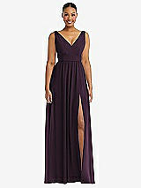 Alt View 2 Thumbnail - Aubergine Plunge Neckline Bow Shoulder Empire Waist Chiffon Maxi Dress