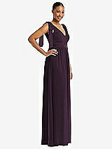 Side View Thumbnail - Aubergine Plunge Neckline Bow Shoulder Empire Waist Chiffon Maxi Dress