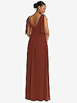 Rear View Thumbnail - Auburn Moon Plunge Neckline Bow Shoulder Empire Waist Chiffon Maxi Dress