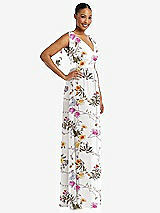 Side View Thumbnail - Butterfly Botanica Ivory Plunge Neckline Bow Shoulder Empire Waist Chiffon Maxi Dress