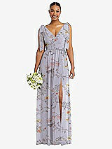 Alt View 1 Thumbnail - Butterfly Botanica Silver Dove Plunge Neckline Bow Shoulder Empire Waist Chiffon Maxi Dress